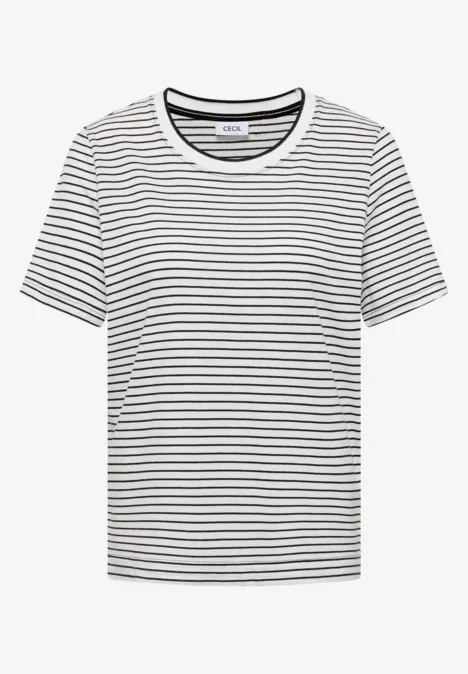Shirt met korte mouwen, ronde hals en strepen Black