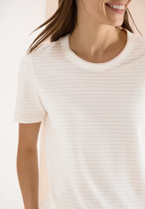 Shirt met korte mouwen, ronde hals en strepen pearl beige