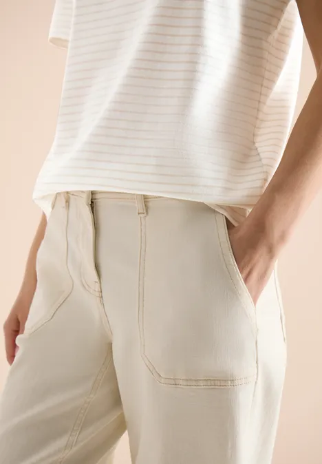 Shirt met korte mouwen, ronde hals en strepen pearl beige