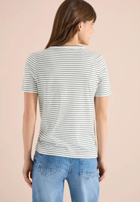 Shirt met korte mouwen, ronde hals en strepen khaki