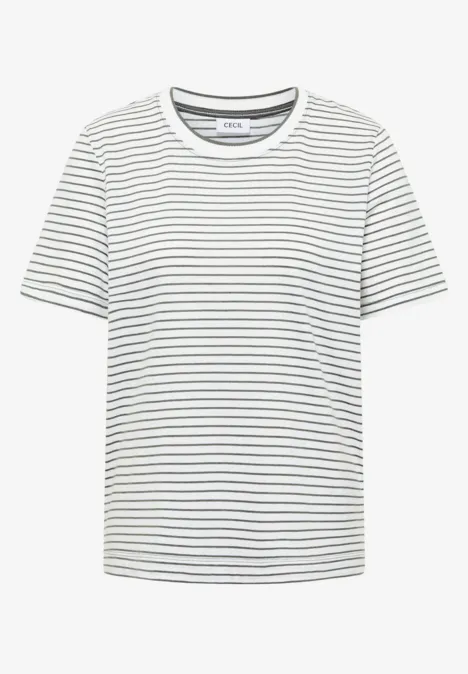 Kurzarm Shirt mit Rundhals und Streifen khaki