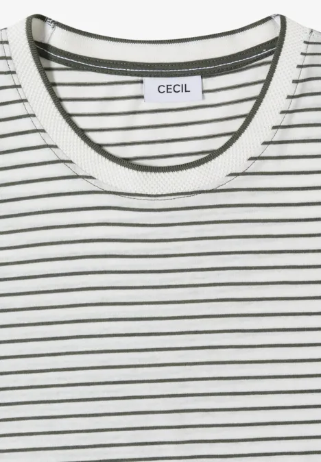Shirt met korte mouwen, ronde hals en strepen khaki