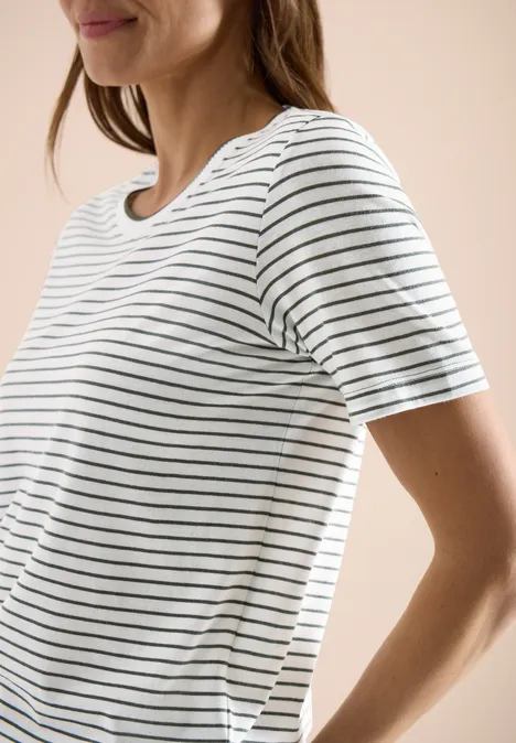 Shirt met korte mouwen, ronde hals en strepen khaki