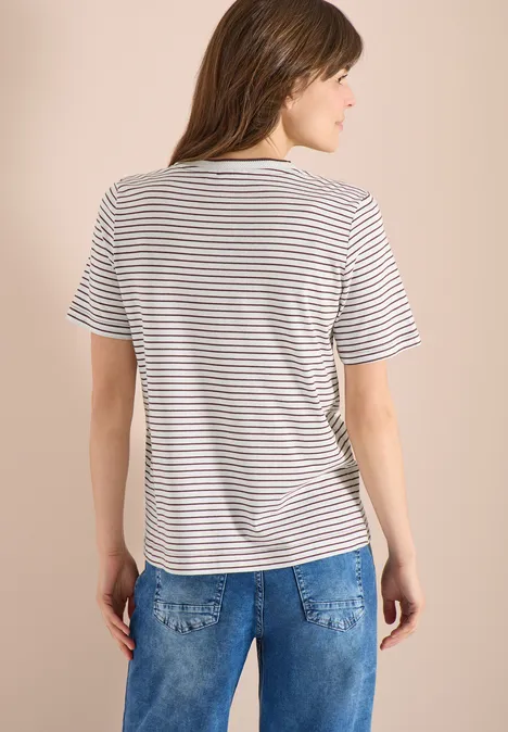 Shirt met korte mouwen, ronde hals en strepen sweet grape red