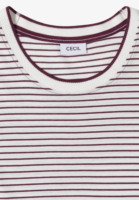 Shirt met korte mouwen, ronde hals en strepen sweet grape red