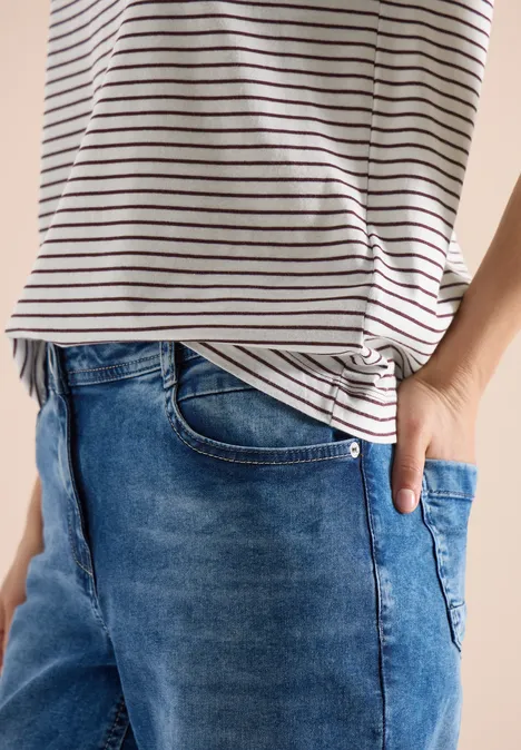 Shirt met korte mouwen, ronde hals en strepen sweet grape red