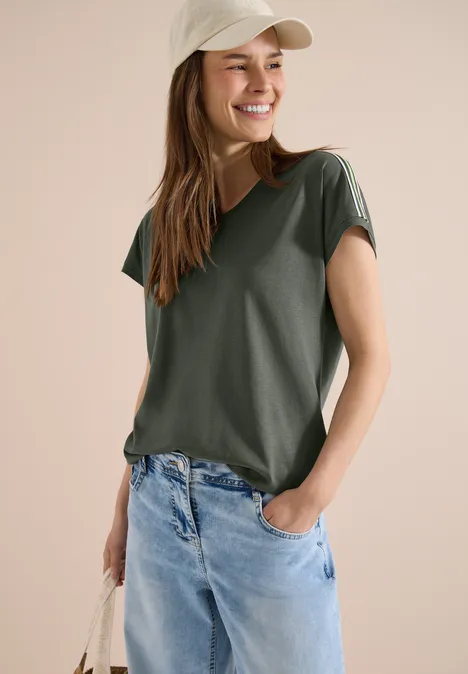 Kurzarm T-Shirt mit Tape-Detail khaki