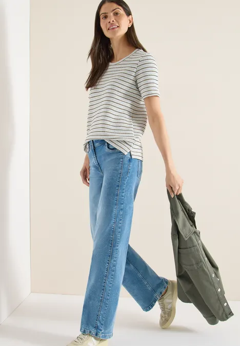 T-shirt à manches courtes avec col rond et structure vanilla white