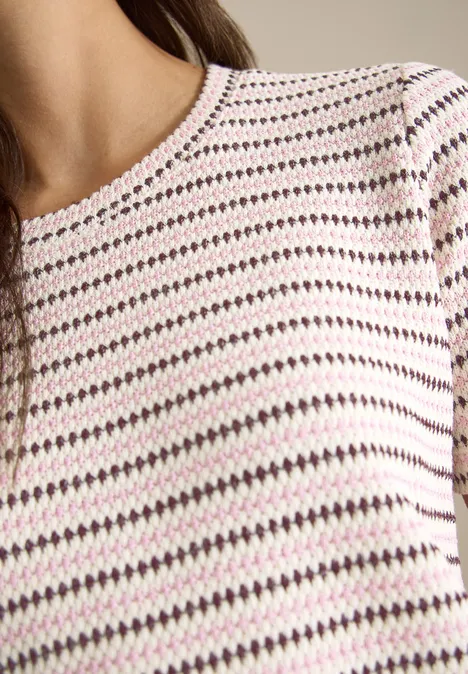 Kurzarm Shirt mit Rundhals und Struktur sweet grape red