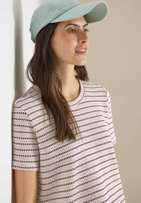 Kurzarm Shirt mit Rundhals und Struktur sweet grape red