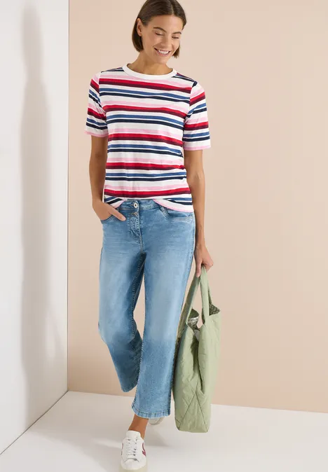 Kurzarm Shirt mit Multicolor Streifen universal blue