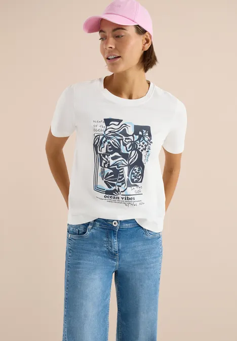 T-shirt à col rond et imprimé marin vanilla white