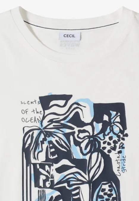 T-shirt à col rond et imprimé marin vanilla white