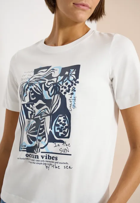 T-shirt à col rond et imprimé marin vanilla white
