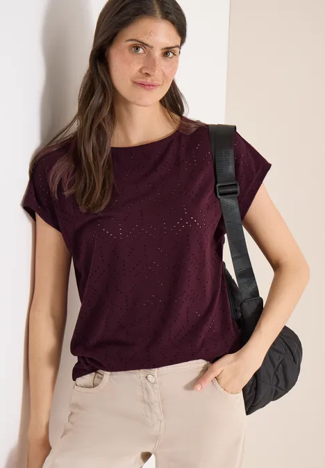 T-shirt avec col ajouré sweet grape red