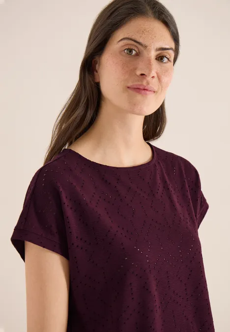 T-shirt avec col ajouré sweet grape red