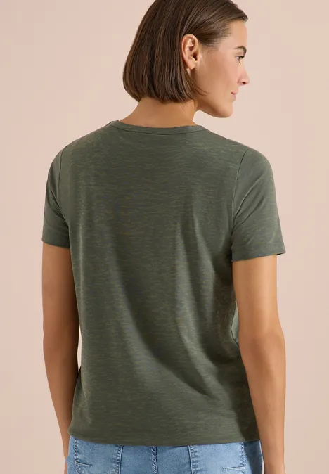 Shirt met korte mouwen en burn-out look khaki