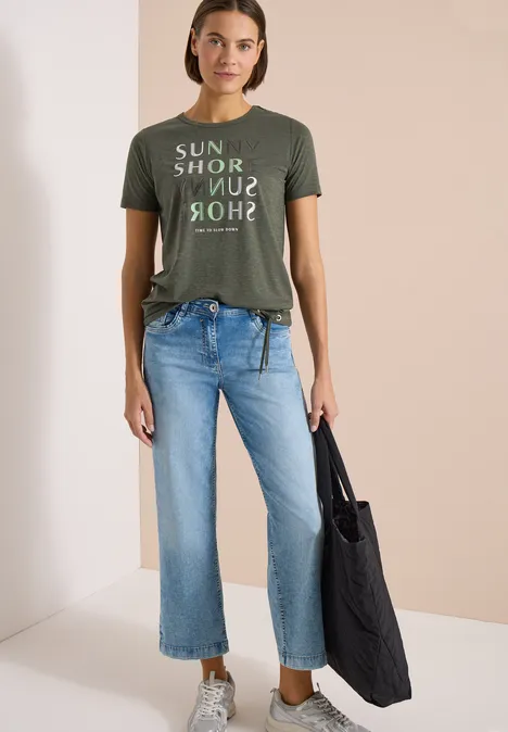 Shirt met korte mouwen en burn-out look khaki