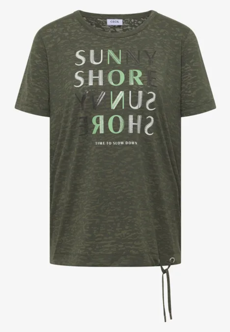 Shirt met korte mouwen en burn-out look khaki