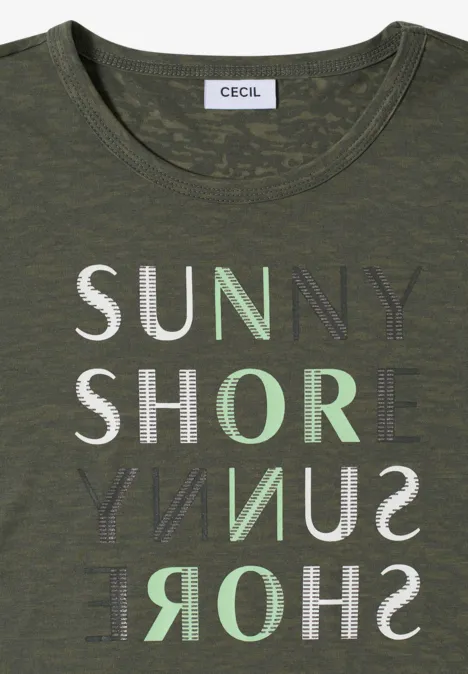 Shirt met korte mouwen en burn-out look khaki