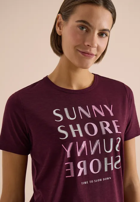 Kurzarm Shirt in Ausbrenner-Optik sweet grape red