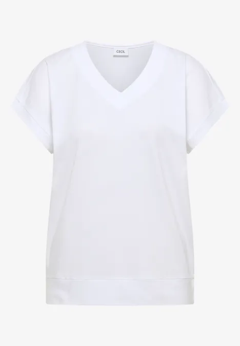 T-shirt à manches courtes et col en V en couleur unie White
