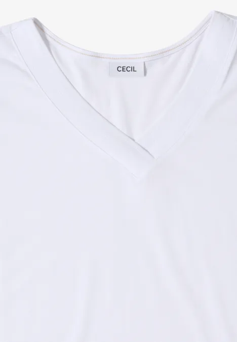 T-shirt à manches courtes et col en V en couleur unie White