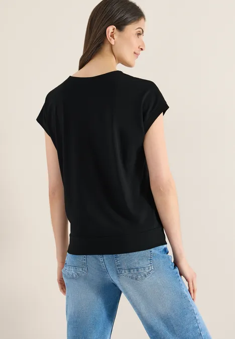 T-shirt à manches courtes et col en V en couleur unie Black T-shirt à manches courtes et col en V en couleur unie Black