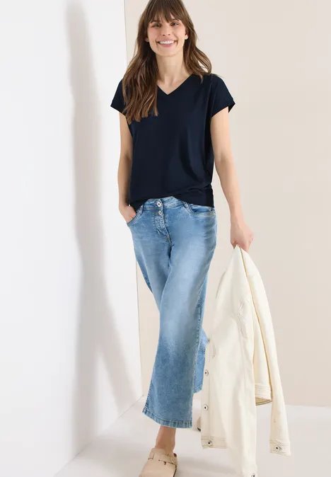 T-shirt à manches courtes et col en V en couleur unie universal blue