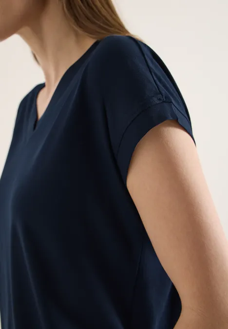 T-shirt à manches courtes et col en V en couleur unie universal blue