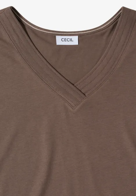 Braunes T-Shirt mit V-Ausschnitt und Label CECIL