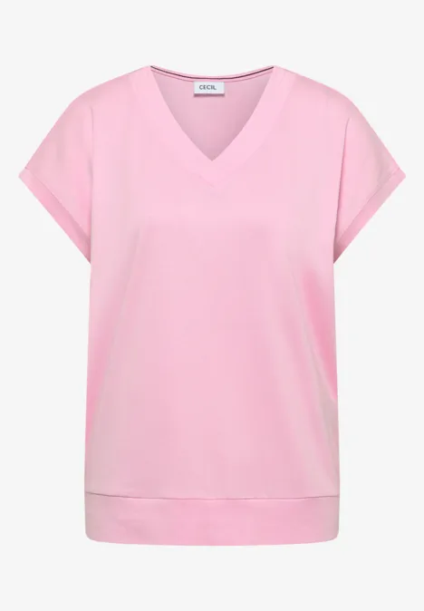 T-shirt à manches courtes et col en V en couleur unie light blush rose T-shirt à manches courtes et col en V en couleur unie light blush rose
