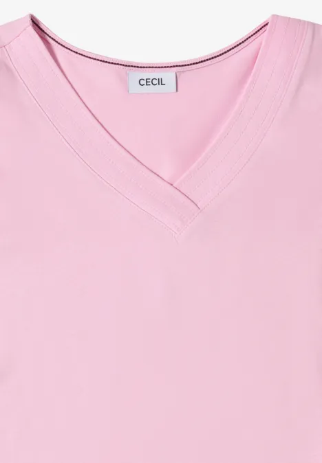 T-shirt à manches courtes et col en V en couleur unie light blush rose T-shirt à manches courtes et col en V en couleur unie light blush rose