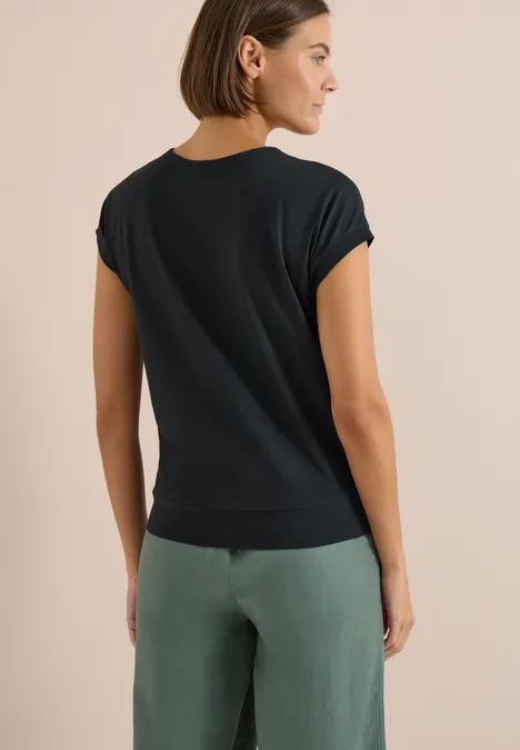 Kurzarm Shirt mit V-Neck in Unifarbe palm breeze green