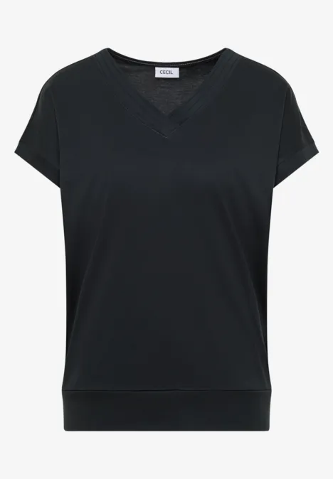 Kurzarm Shirt mit V-Neck in Unifarbe palm breeze green