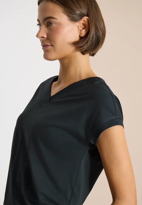 Kurzarm Shirt mit V-Neck in Unifarbe palm breeze green