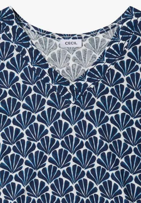 T-shirt avec col en V et imprimé coquillage universal blue