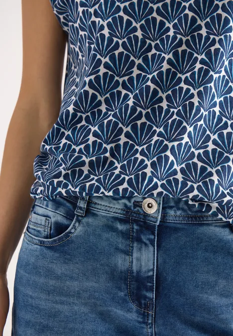 T-shirt avec col en V et imprimé coquillage universal blue