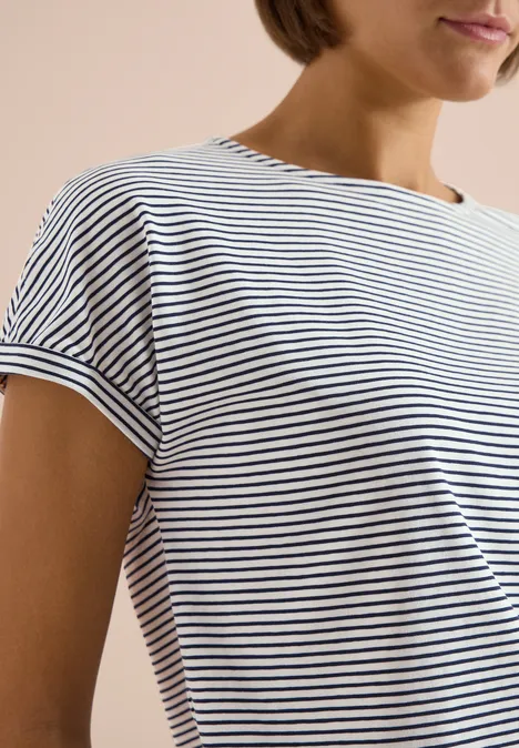 Kurzarm Shirt mit Boatneck und Knöpfen universal blue