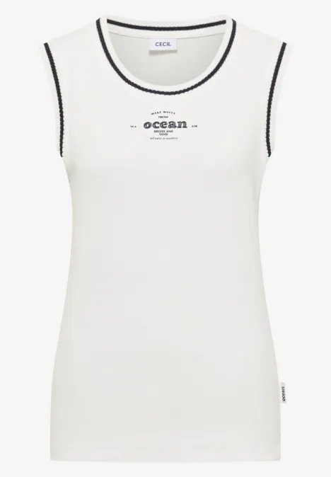 Top mit Rundhals und Kontrastdetails vanilla white