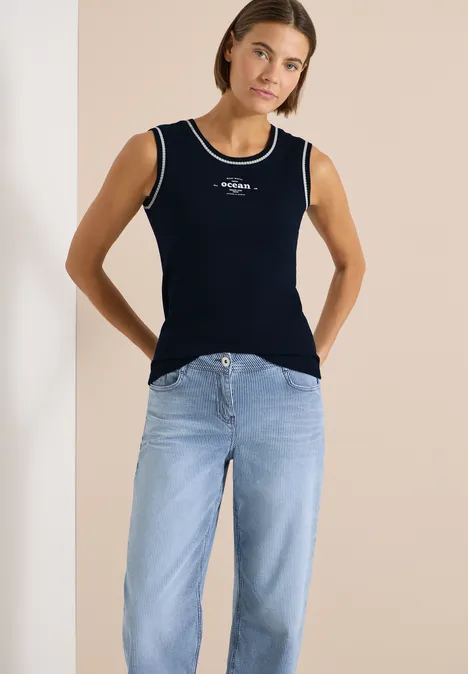 Top met ronde hals en contrasterende details universal blue Top met ronde hals en contrasterende details universal blue