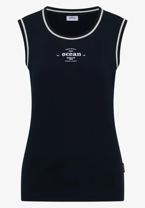 Top mit Rundhals und Kontrastdetails universal blue