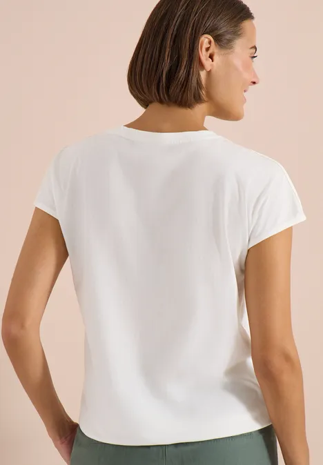 T-Shirt mit Boatneck und Wording Print vanilla white