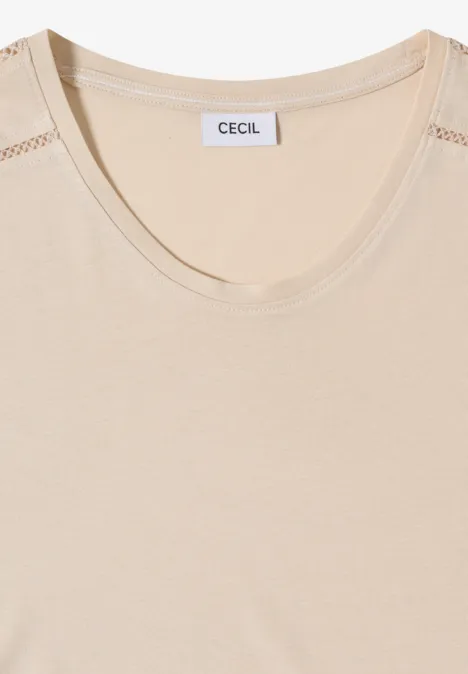 T-shirt avec col en V et détail en dentelle pearl beige