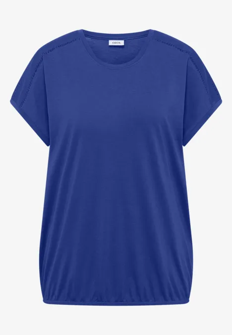Shirt met V-hals en kanten detail deep river blue Effen blauw T-shirt met korte mouwen en een ruime ronde hals.