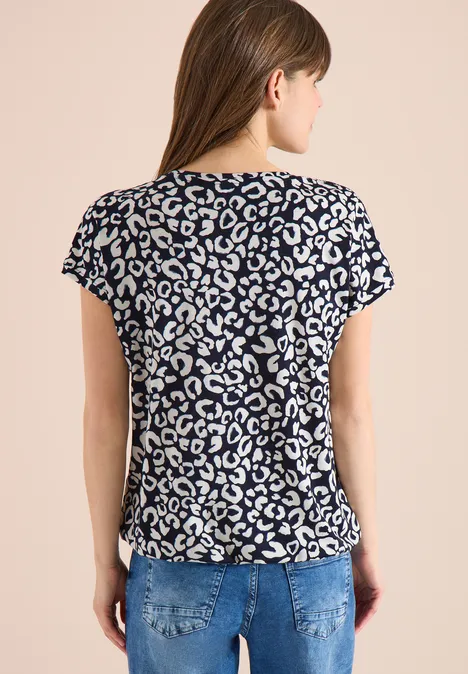 T-shirt avec détail en dentelle et imprimé léopard urban dark blue