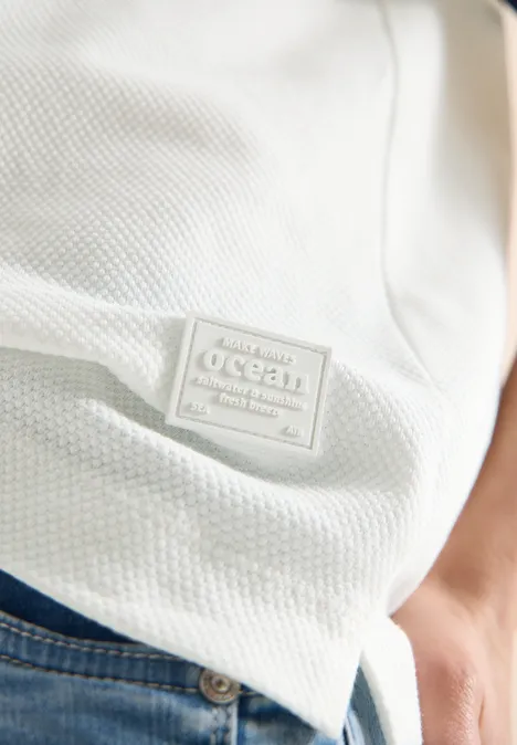 Kurzarm Shirt mit Kapuze und Rippdetails vanilla white