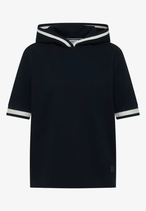 Kurzarm Shirt mit Kapuze und Rippdetails universal blue