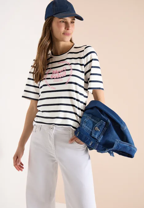 Kurzarm Shirt mit Rundhals und Streifen universal blue