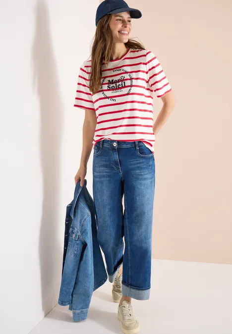 T-shirt à manches courtes, col rond et rayures glazed apple red